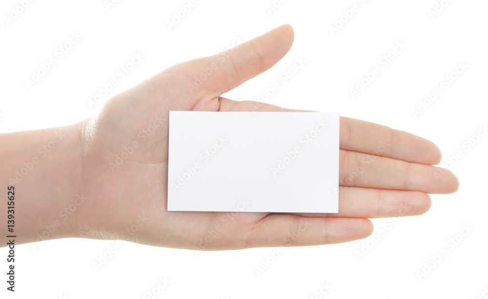 Obraz premium hand holding blank business card with clipping paths
