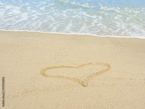 Heart on beach with wave