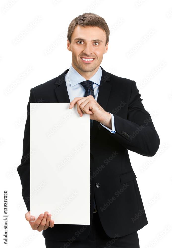 businessman showing signboard with copyspase businessman showing signboard with copyspase