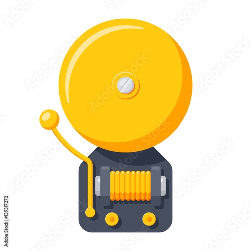 Flat icon of alarm bell on white background