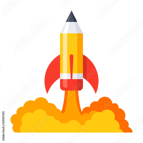 Art concept with pencil launch, vector illustration in flat style