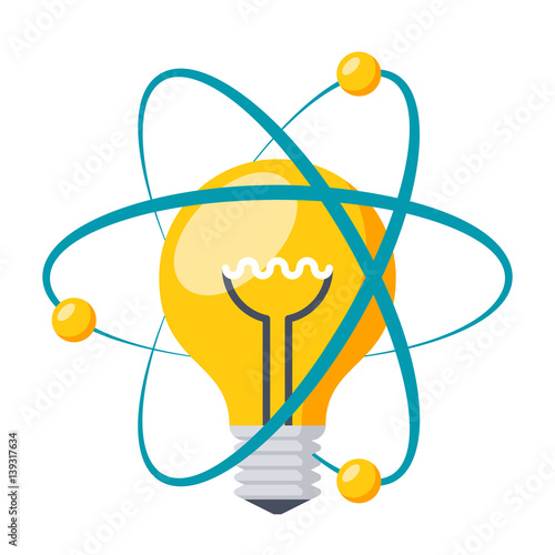 Concept of light bulb and atom for science