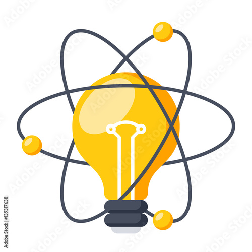 Concept of light bulb and atom for science