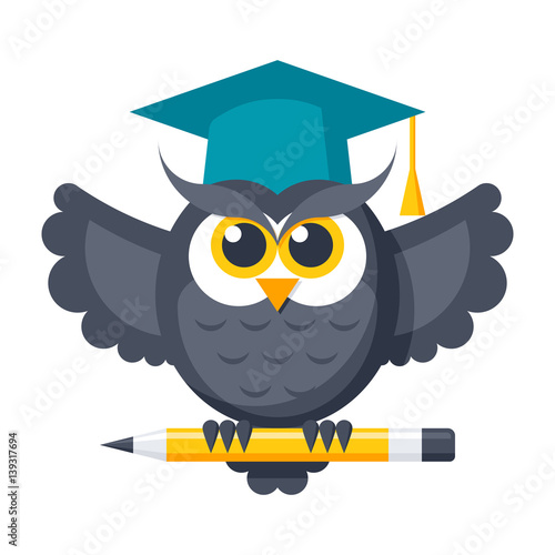 Wisdom concept with owl in graduation cap