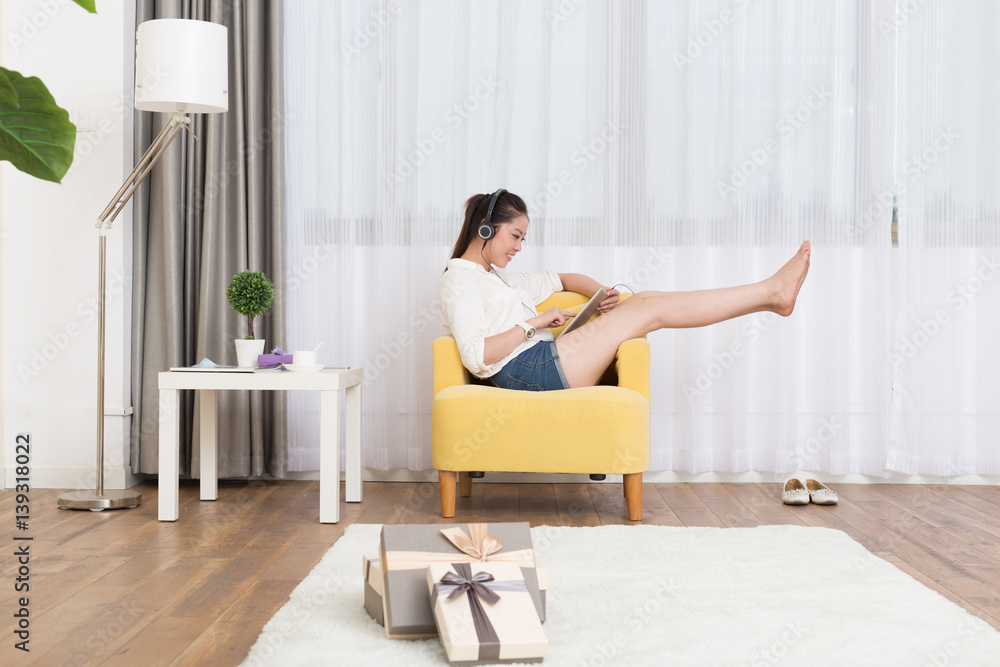 © zhu difeng - young pretty woman relaxes in room © zhu difeng - young pretty woman relaxes in room