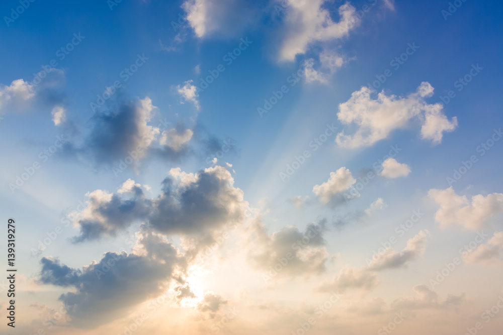 Amazing beautiful blue sky with clouds. Blue sky with clouds and sun rays background concept. Carefree website template, morning glory, moody sky landscape background. Summer holiday, sunrise sunset. Amazing beautiful blue sky with clouds. Blue sky with clouds and sun rays background concept. Carefree website template, morning glory, moody sky landscape background. Summer holiday, sunrise sunset.