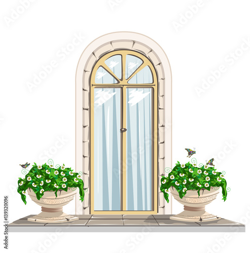 Door and flowerpots vintage