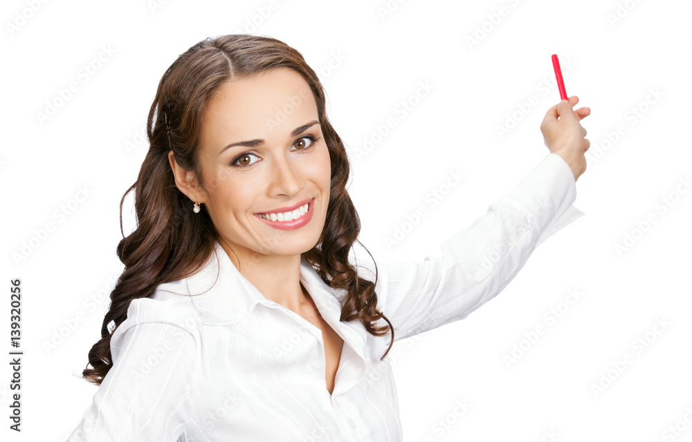 businesswoman, showing something or copyspace businesswoman, showing something or copyspace