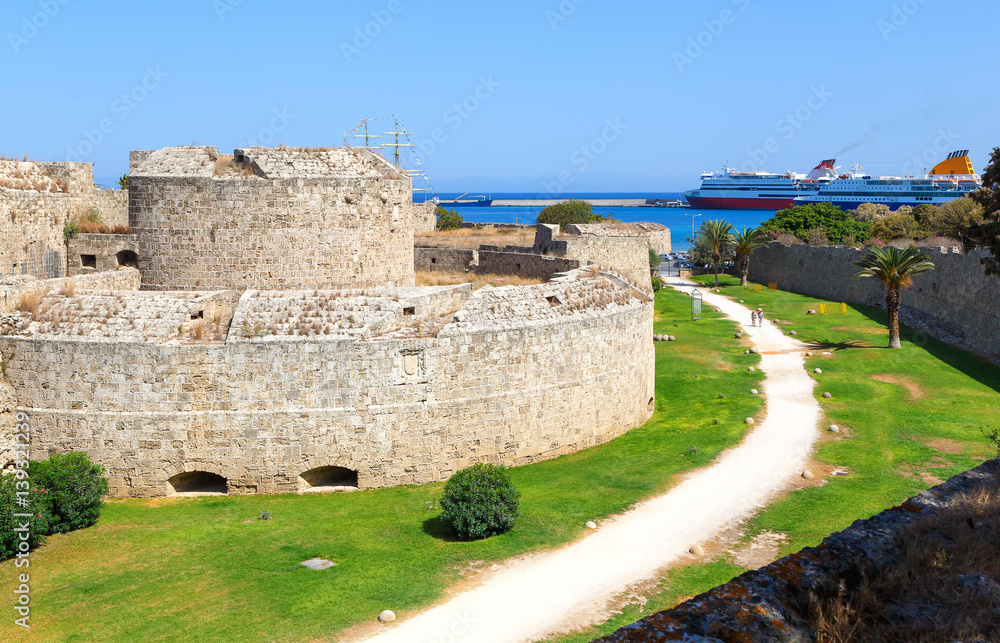 Fortifications of Old Town of Rhodes - Italy tower, Greece