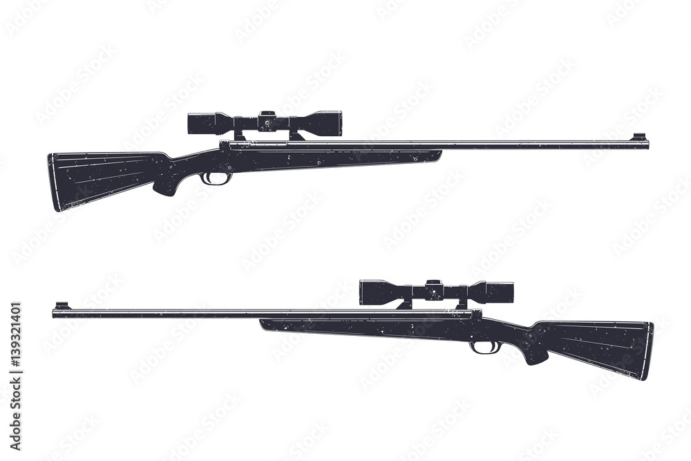 Hunting rifle with optical sight, sniper rifle isolated over white, vector illustration Hunting rifle with optical sight, sniper rifle isolated over white, vector illustration