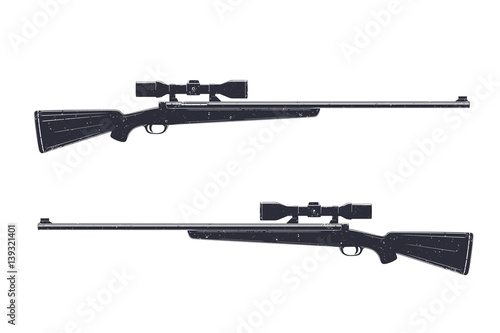 Hunting rifle with optical sight, sniper rifle isolated over white, vector illustration
