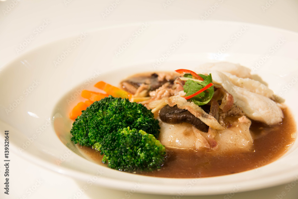Fried noodle with fish and broccoli Fried noodle with fish and broccoli