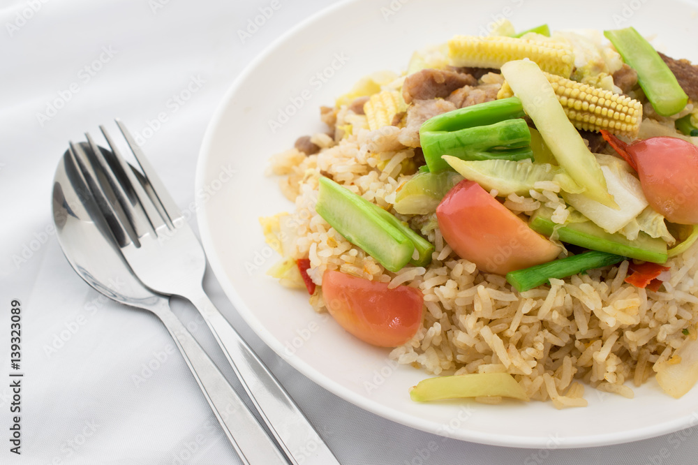 Fried vegetable combination on rice easy thai food. Fried vegetable combination on rice easy thai food.
