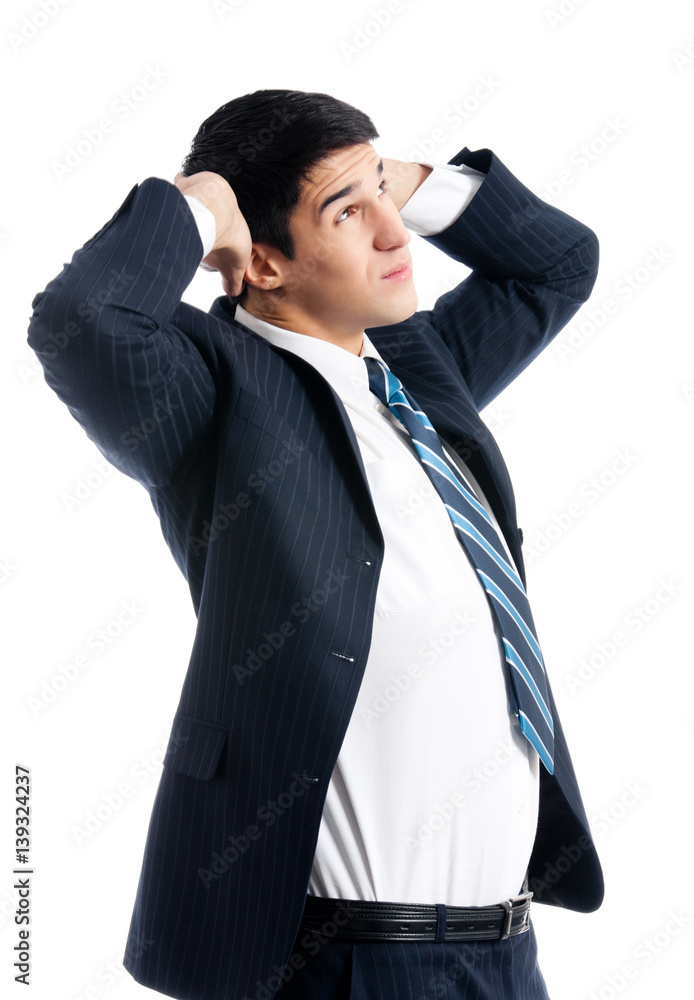 businessman with hands up, isolated