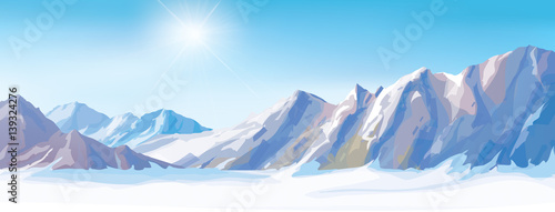 Vector snow mountains background.