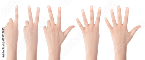 Close-up of beautiful woman's hand, palm up. Isolated on white background