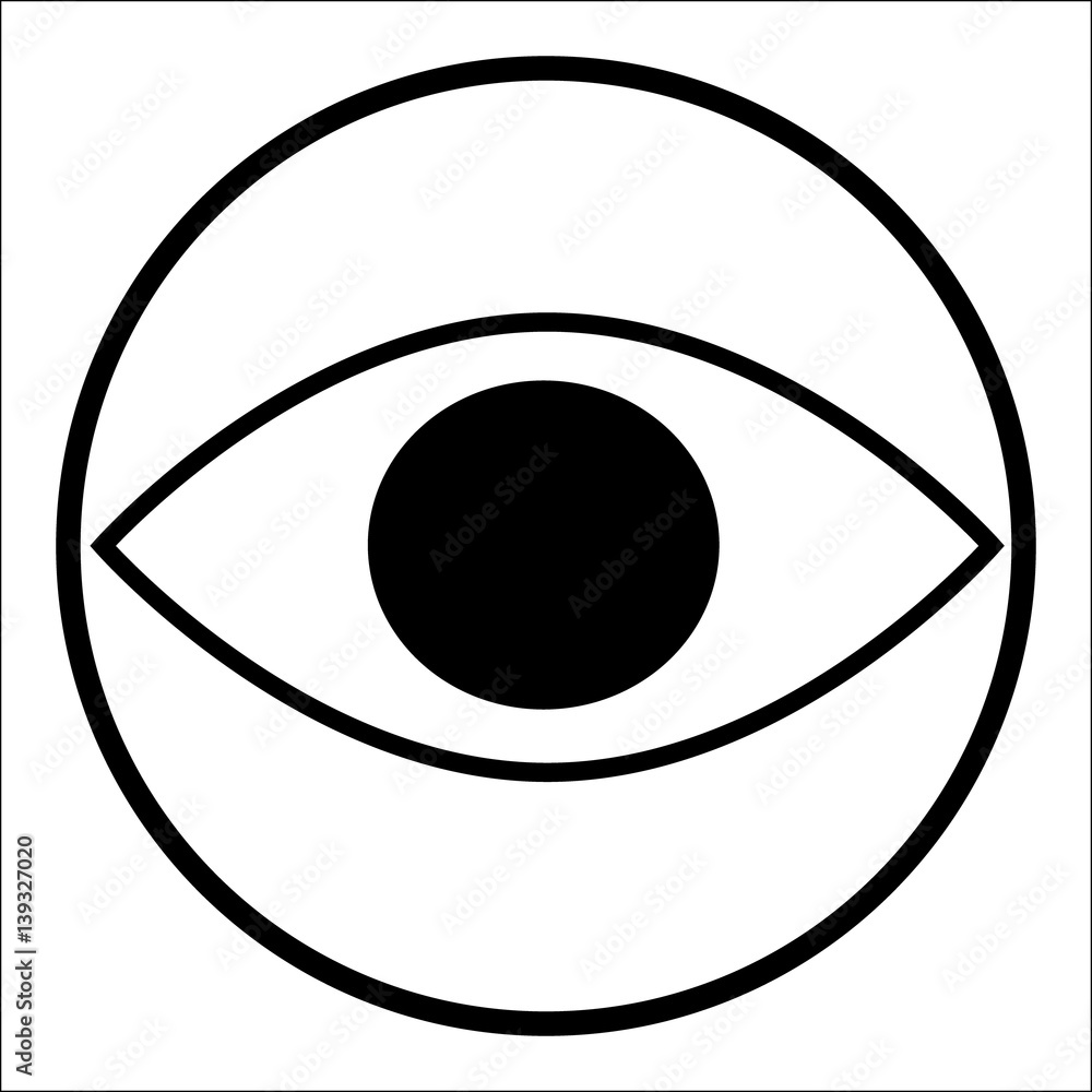 Black icon of eye in a circle isolated on white background. Vector illustration. Black icon of eye in a circle isolated on white background. Vector illustration.