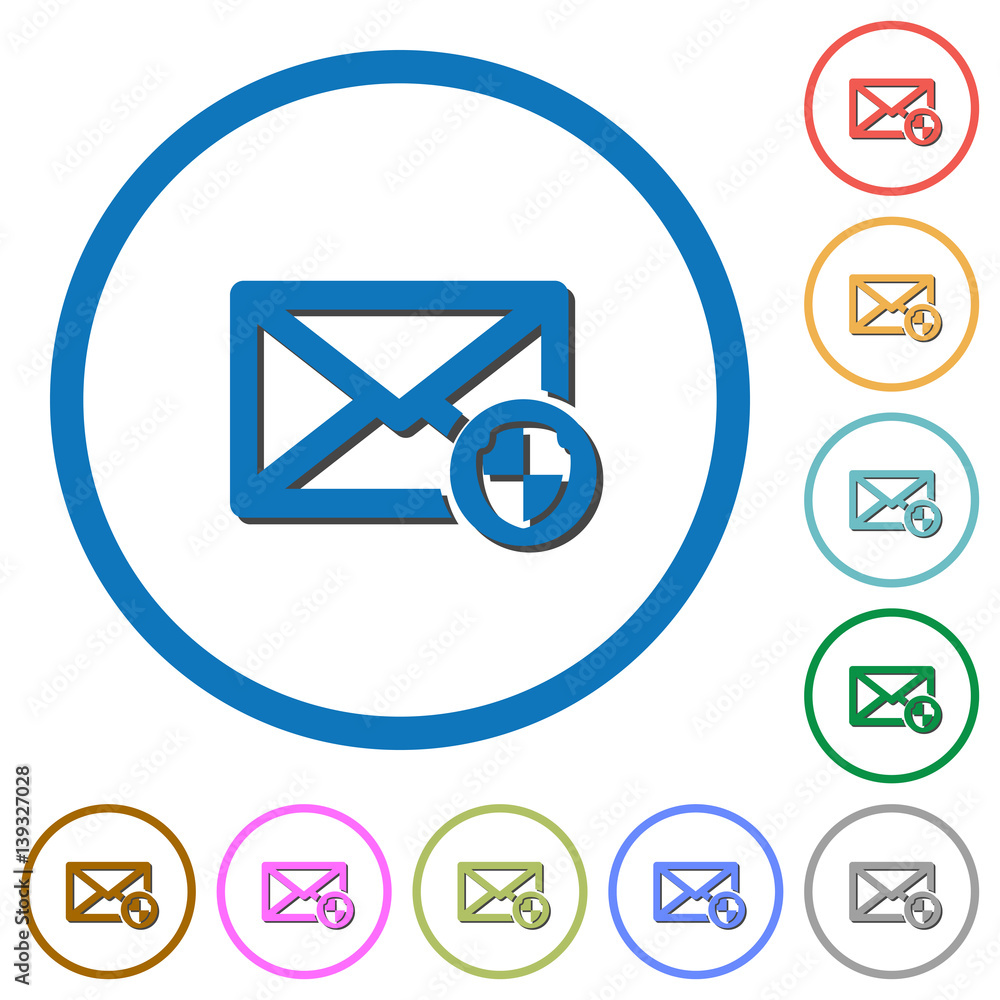 Mail protection icons with shadows and outlines Mail protection icons with shadows and outlines