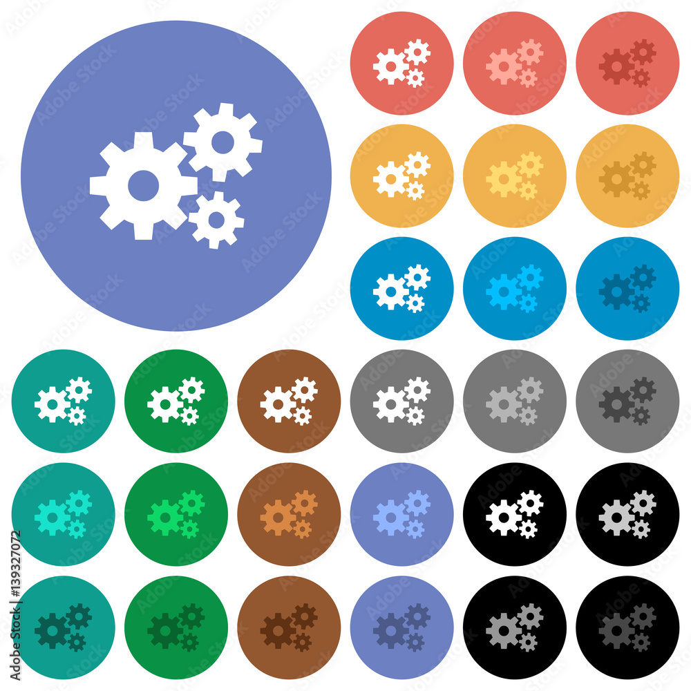 Gears round flat multi colored icons