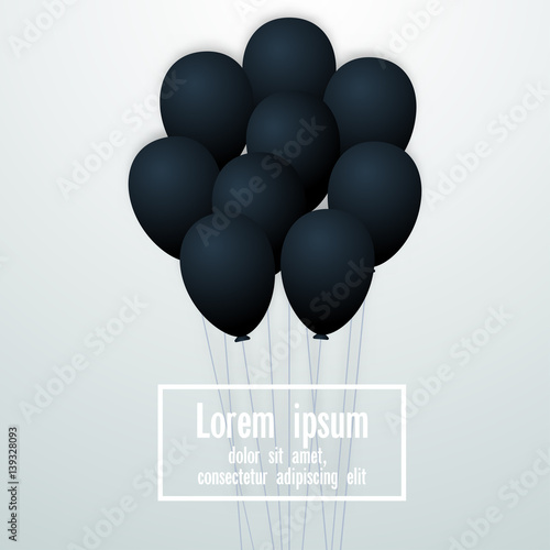 Black balloons Vector illustration Nine matt black balloons on white background with inscription Realistic style