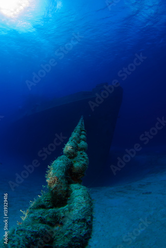 The bow section of the shipwreck uss Kittiwake in Grand Cayman. This sunken vessel is a popular attraction for scuba divers © drew