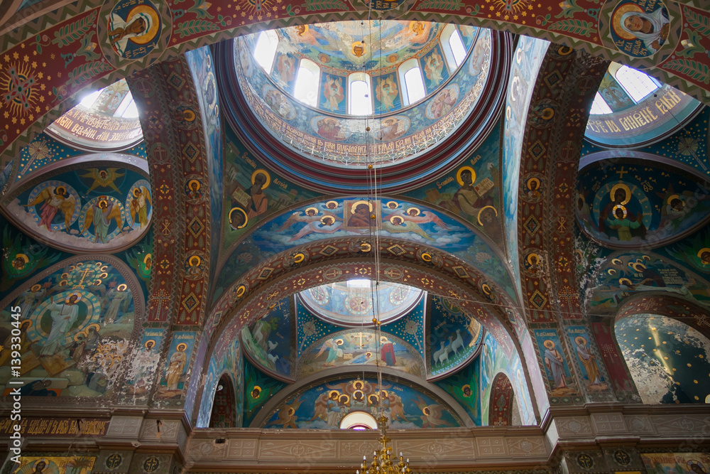 Interior of Cathedral of St. Panteleimon the Great Martyr in the New Athos Monastery. The cathedral, built in 1888-1900, is the largest cult structure of Abkhazia. NEW ATHOS, ABKHAZIA