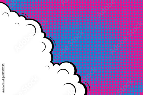 Abstract creative concept vector comic pop art style blank, layout template with clouds beams and isolated dots background. For sale banner, empty speech bubble set, illustration halftone book design.