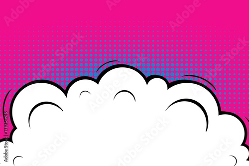 Abstract creative concept vector comic pop art style blank, layout template with clouds beams and isolated dots background. For sale banner, empty speech bubble set, illustration halftone book design.