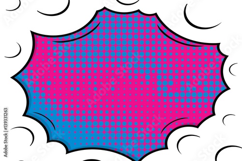 Abstract creative concept vector comic pop art style blank, layout template with clouds beams and isolated dots background. For sale banner, empty speech bubble set, illustration halftone book design.