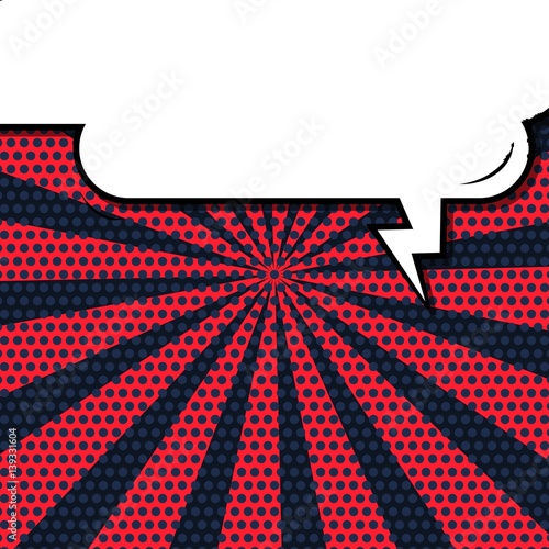 Abstract creative concept vector comic pop art style blank, layout template with clouds beams and isolated dots background. For sale banner, empty speech bubble set, illustration halftone book design.