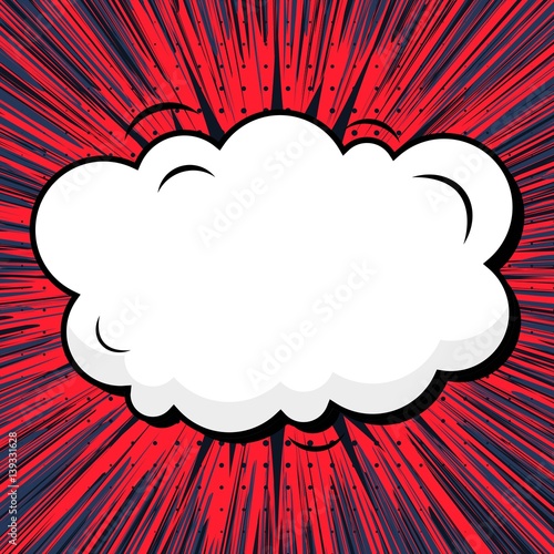 Abstract creative concept vector comic pop art style blank, layout template with clouds beams and isolated dots background. For sale banner, empty speech bubble set, illustration halftone book design.
