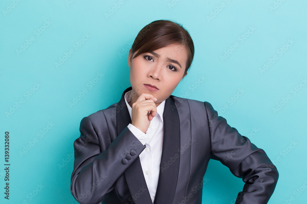 Serious woman on isolated background Serious woman on isolated background