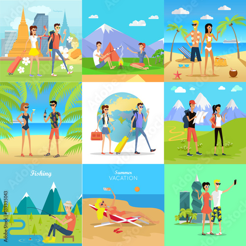 Set of People on Vacation Vector Flat Concepts