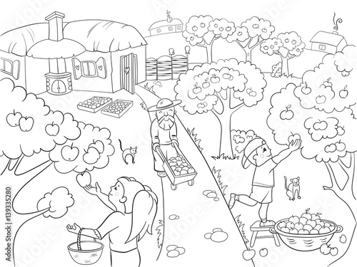Kids Coloring cartoon on the theme of harvest vector