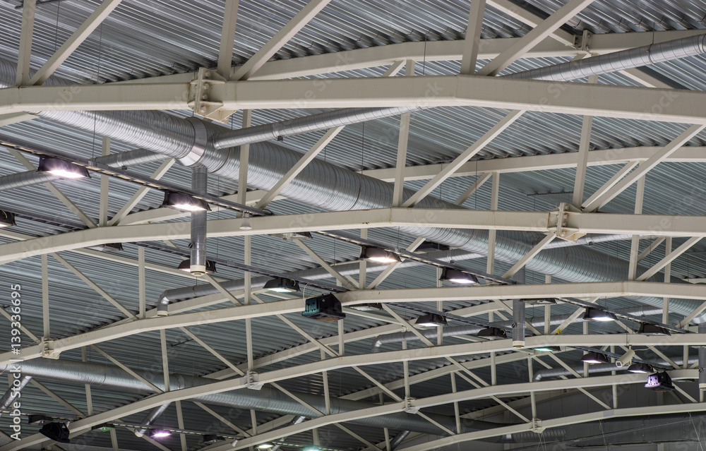 Ventilation and lighting systems in sport hall.