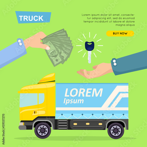 Buying Truck Online. Car Sale. Web Banner. Vector
