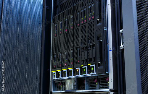 Tapety artystyczne servers stack with hard drives in datacenter for backup and data storage