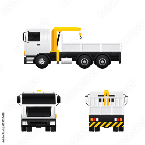 Vector of truck crane in different views isolated on white background.