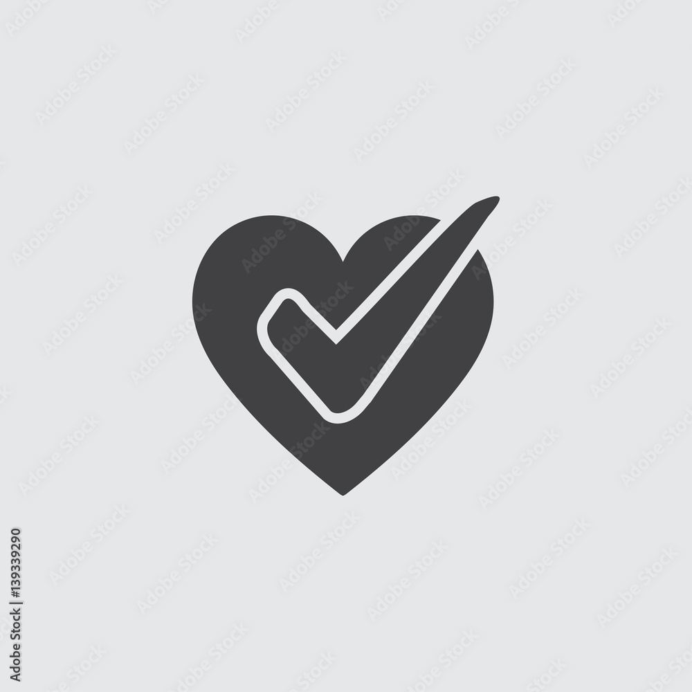 Heart with check icon in a flat design in black color. Vector illustration eps10 Heart with check icon in a flat design in black color. Vector illustration eps10