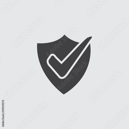 Shield with check icon in a flat design in black color. Vector illustration eps10