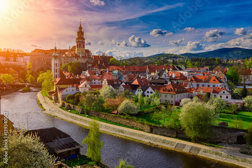 View of castle and houses in Cesky Krumlov, Czech Republic photo