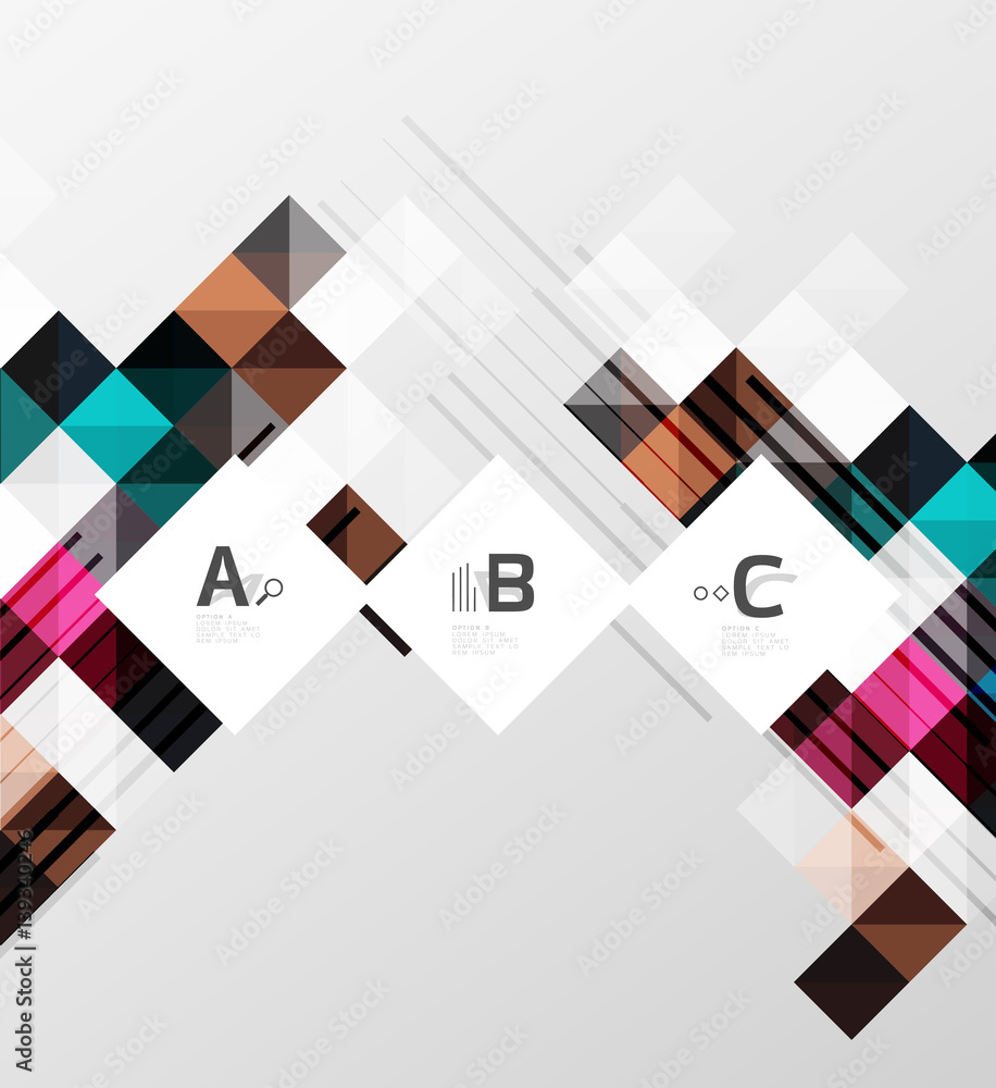 Square elements with infographics and options Square elements with infographics and options