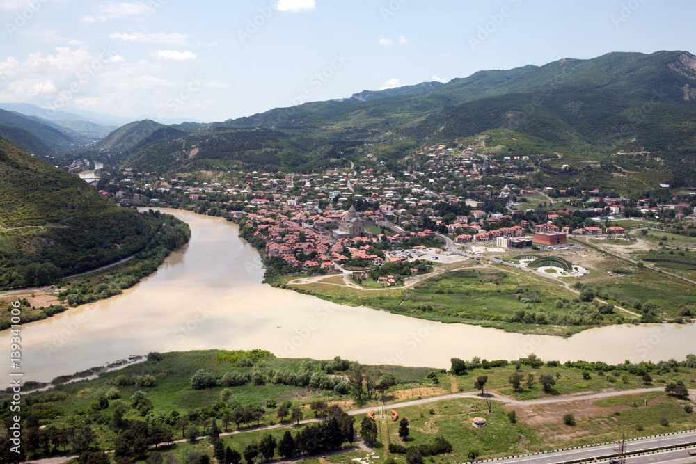 View to Mtskheta from Jvari monastery, Georgia