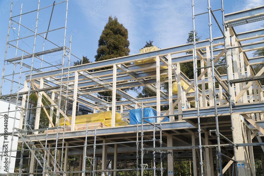 住宅 木造住宅建設現場 イメージ 足場 住宅 木造住宅建設現場 イメージ 足場