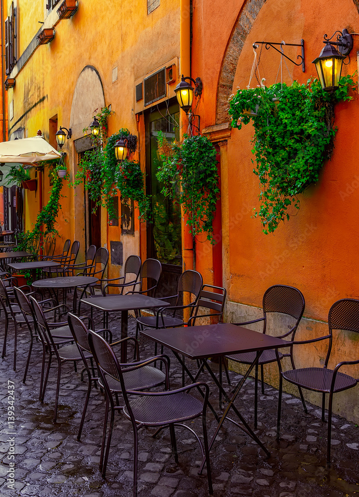 Naklejka premium Cozy old street in Trastevere in Rome, Italy