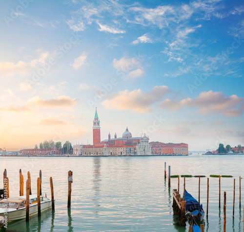 view of lagoon and San Giorgio island in sunrise light, Venice, Italy © neirfy