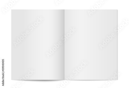 Vector mock up of booklet isolated. Opened vertical magazine, brochure or notebook template on white background. 3d illustration for your design