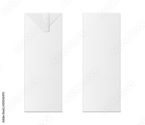 Vector 3d mock up of milk or juice box on white background. Realistic carton one liter package isolated. Template for your design. Front view.
