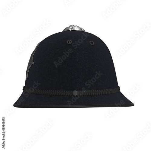 traditional british police helmet isolated on white. Side view. 3D illustration