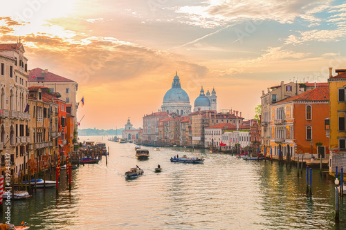 Grand canal and Basilica Santa Maria della Salute  Venice in sunrise light  Italy